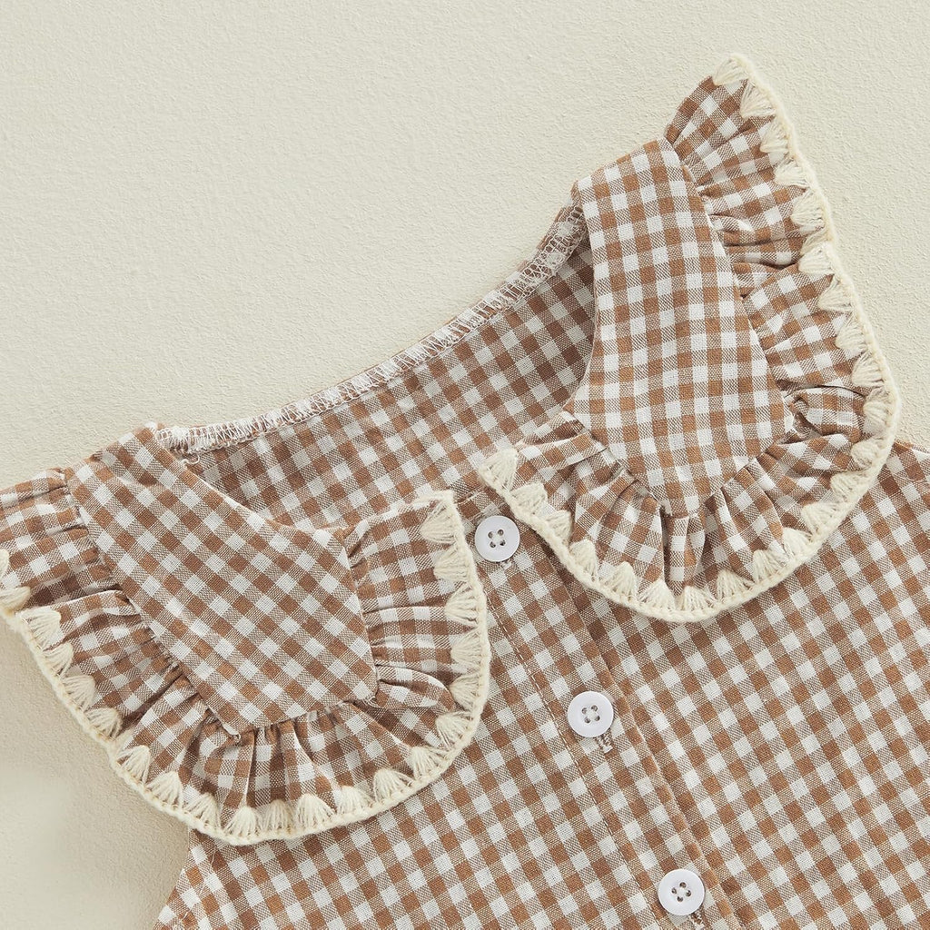 Toddler Baby Girl Summer Clothes Gingham Top Linen Pants 2 Piece Outfits