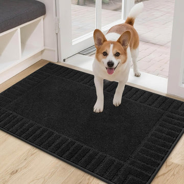 Door Mat 24" x 36" Non Slip Washable Dirt Trapper Floor Mat, Black | Non-Slip Washable Doormat Welcome Mat, Absorbent