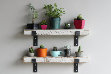 Accent Shelves | Reclaimed Barn Plank | Set of 2 with Full Brackets (White Wash 30" x 7" x 2")