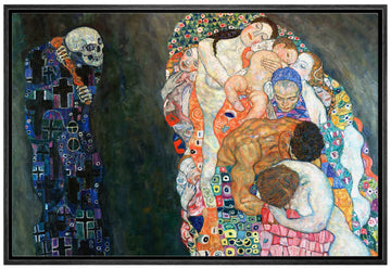 Framed Canvas Print Wall Art Death & Life by Gustav Klimt People Historic Illustrations Fine Art Traditional Scenic