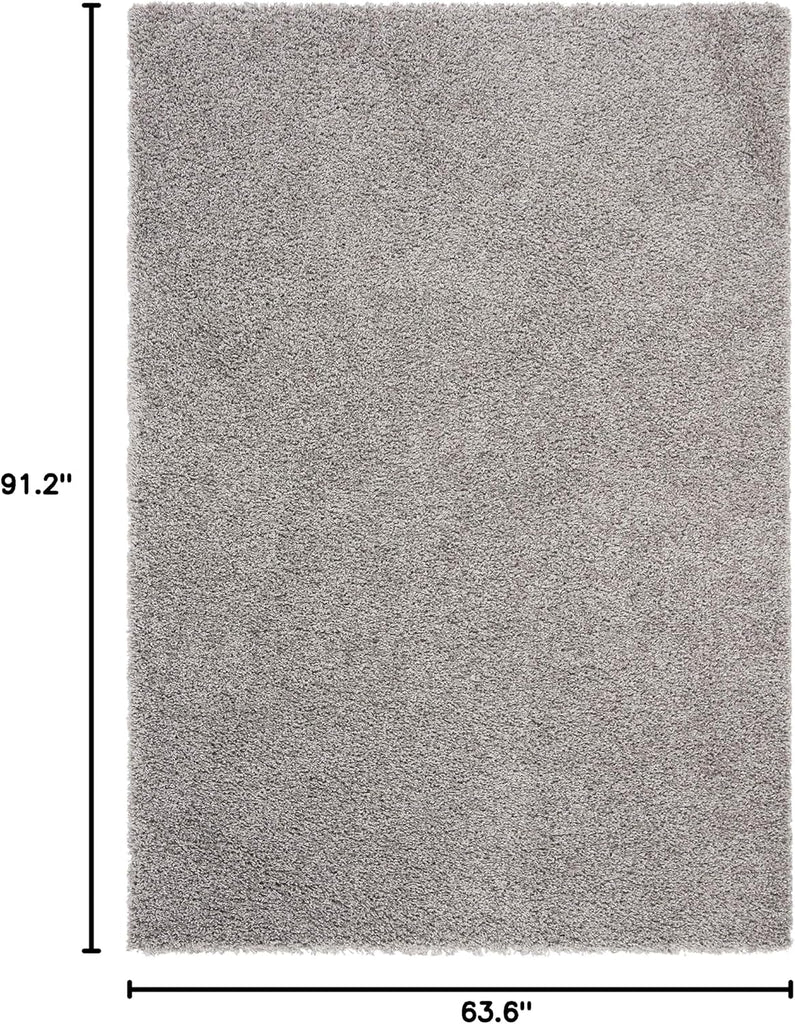 Primo Shag Collection Area Rug - 5'3" x 7'6", Light Grey, Solid Design, Non-Shedding & Easy Care, 1.2-inch Thick