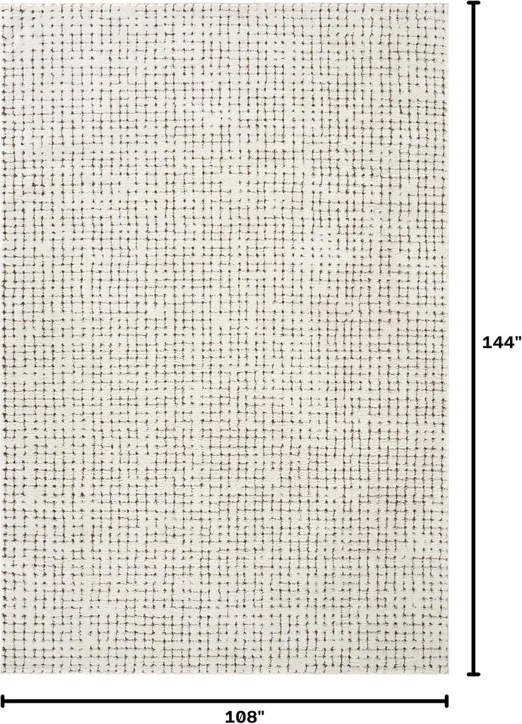 Cream & Brown Area Rug - - Oliver Collection - Textured Checkered Pattern - Non-Shedding, Easy to Clean