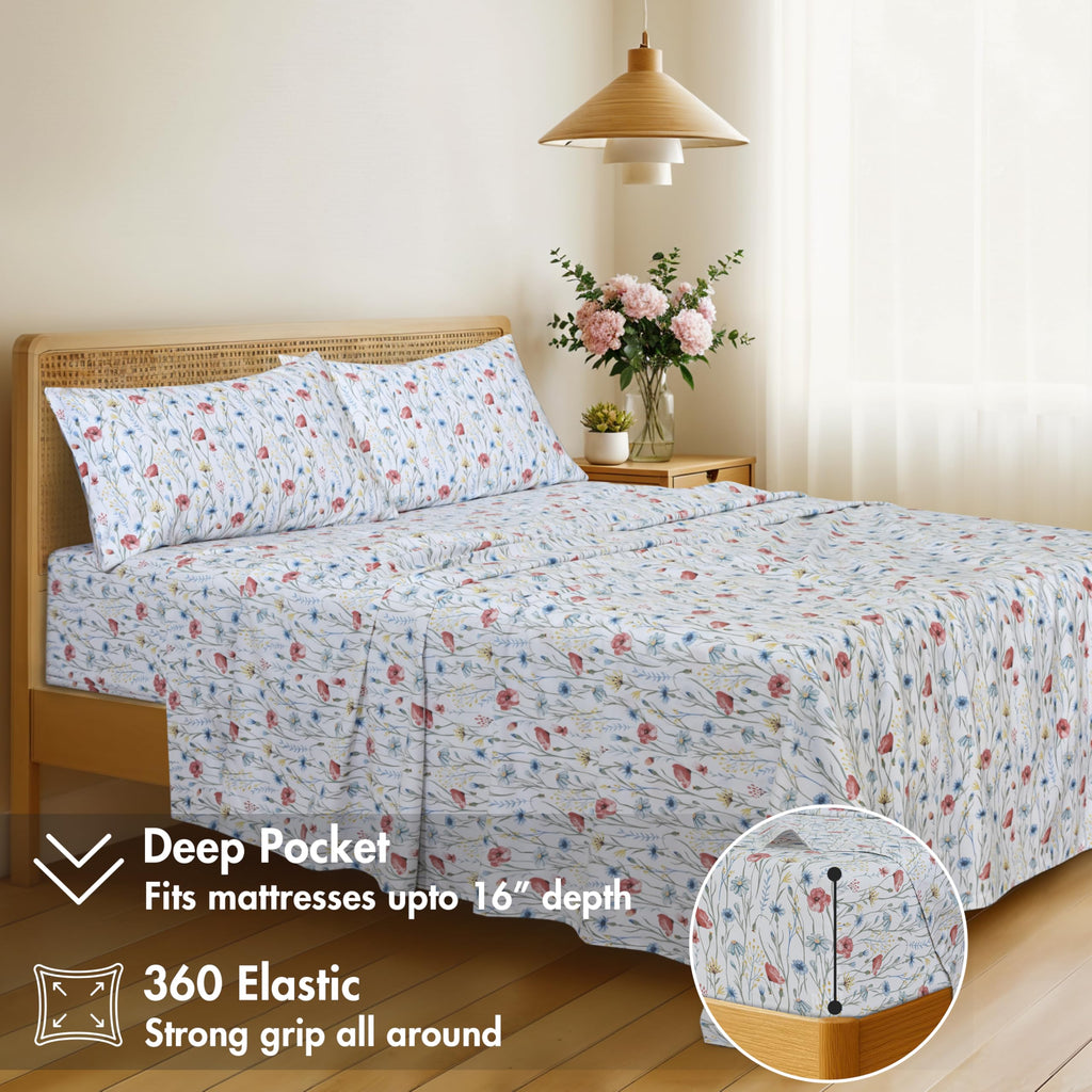 100% Cotton Sateen Sheet Set, Sweet Pea Fest