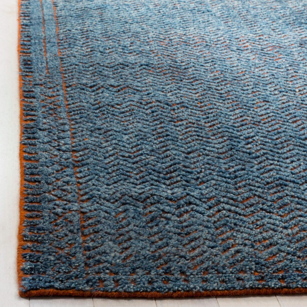 Castilla Area Rug - 9' x 12', Blue & Rust, Hand-Knotted Modern Wool