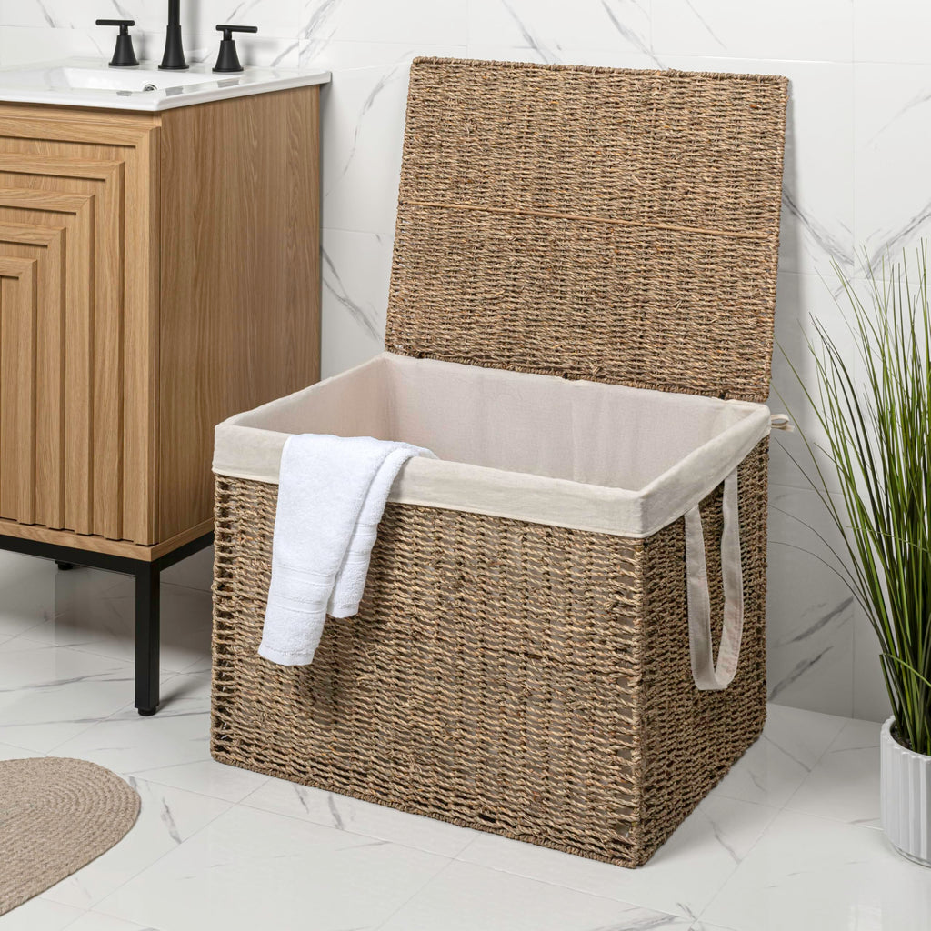 Reed Laundry Hamper Handwoven Seagrass 29.1 Gal 17.7" H, Natural