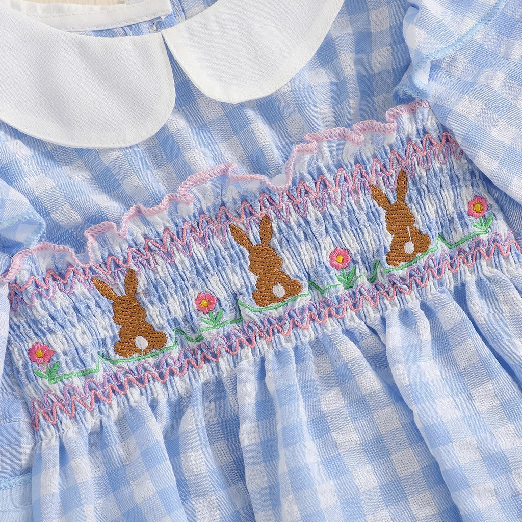 Baby Girl Easter Outfit Newborn Bunny Bubble Romper Long Sleeve Embroidery Jumpsuit Cute Smocked Clothes (Easter