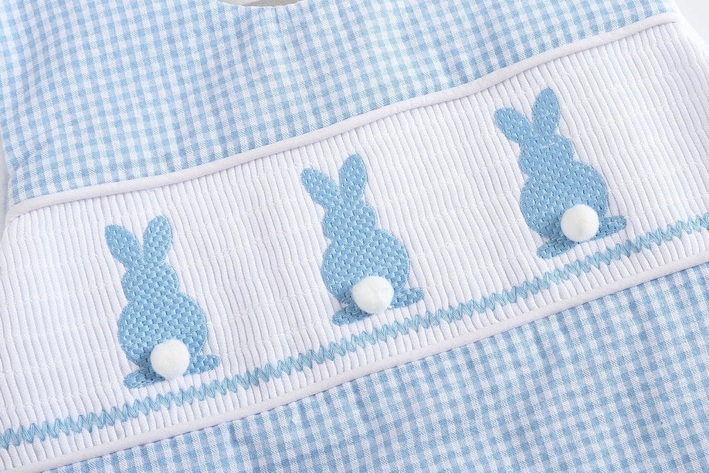Baby Boys Bunny Smocked Shortalls, Cotton Jon Jon Romper - Spring Summer Toddler One Piece Outfit with Snaps Gift