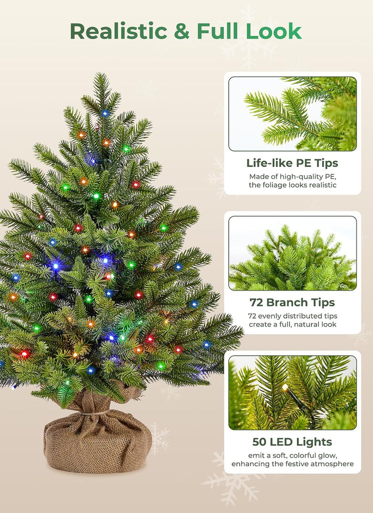 2ft Pre-lit Artificial Mini Christmas Tree, Small Tabletop Decor