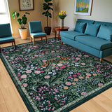 8x10 Green Floral Washable Area Rug, Vintage Boho Non-Slip Carpet for Bedroom Dining Room