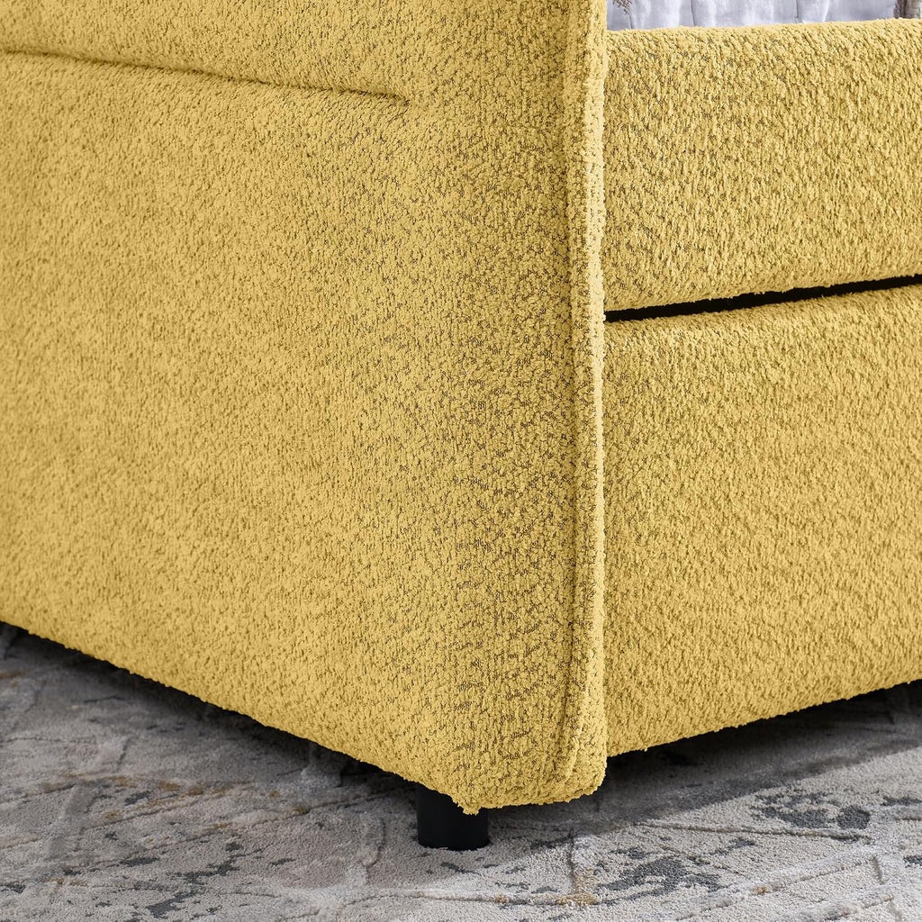 Full Size Upholstery Tufted Daybed with Erectable Trundle, Twin to King Design Modern Extendable Boucle Sofa Bed