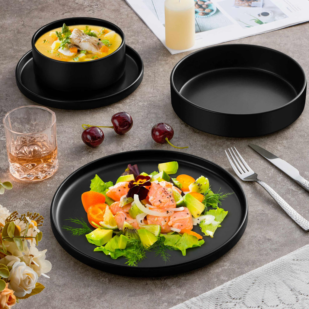 Dinnerware Sets with Pasta Bowls for 4, 16 Piece Dinner Salad Plates and Cereal Serving Bowls, Stoneware Dishes