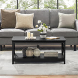 Wood 2-Tier Black Coffee Table with Storage Shelf, X Design Accent Cocktail Table, Easy Assembly Home Furniture