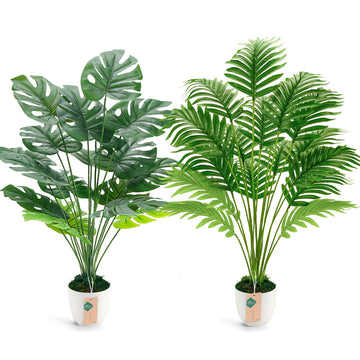 2 Pack 28" Fake Plants, Artificial Palm and Monstera Plants Indoor