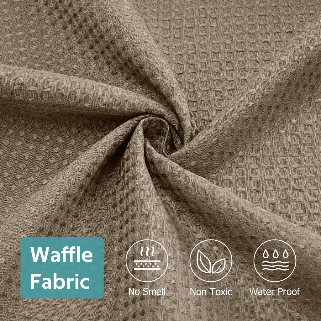 3 in 1 Waffle Shower Curtain & Liner Set, 258 GSM Heavy Duty Fabric, 12 Hooks, Weighted Hem, Water Repellent