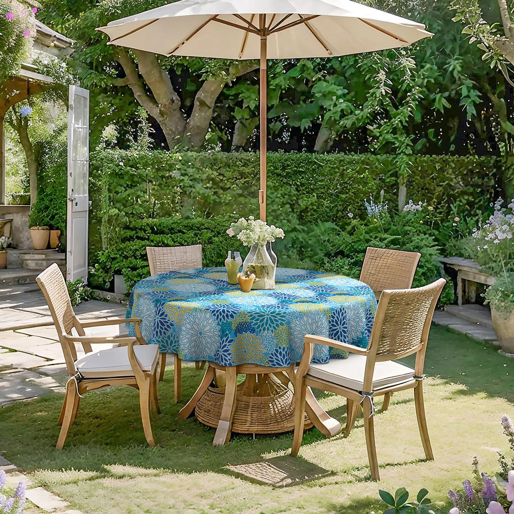 Outdoor Round Tablecloth with Umbrella Hole 60 Inch, Water Repellent & Fade Resistant Table Cover, All Weather
