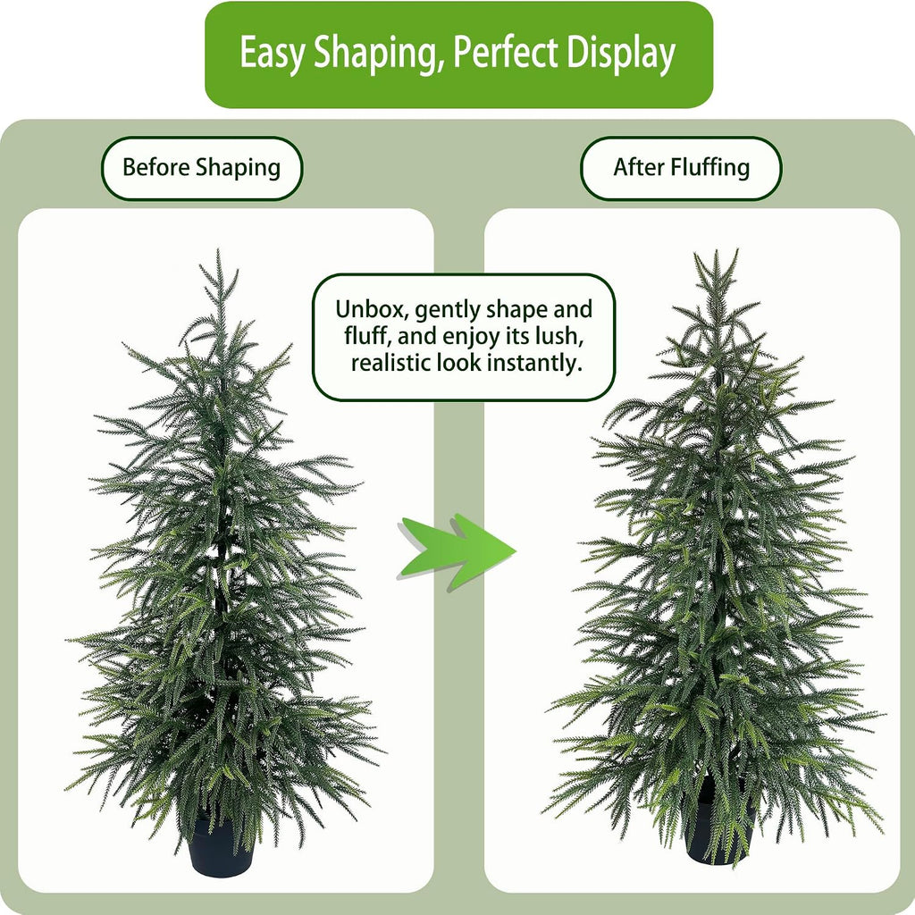 4FT Norfolk Pine Christmas Tree (2 Pack) - Real Touch Realistic Faux Potted Tree, Soft Needle Artificial Winter