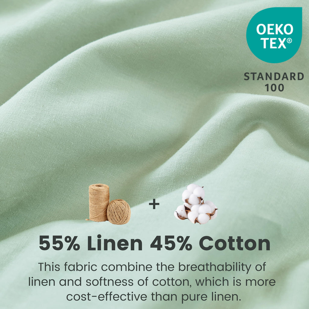 Ruffled Linen Cotton Duvet Cover Set 3Pcs, Breathable Natural Blend with Feminine Ruffle Accents (1 Duvet Cover & 2