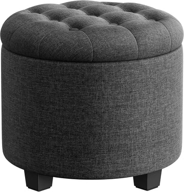 Round Ottoman, Ottoman with Storage, 17.7 Dia. x 17.5 H Inches Foot Rest with Legs, Load up to 330 lb, Dark Gray