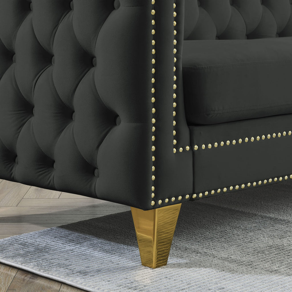 82.2" Tufted Velvet Corner Sofa, 5 Seat Couch, L-Shaped Sectional Couch, Buttons Tufted Square Arm Couch Apartment