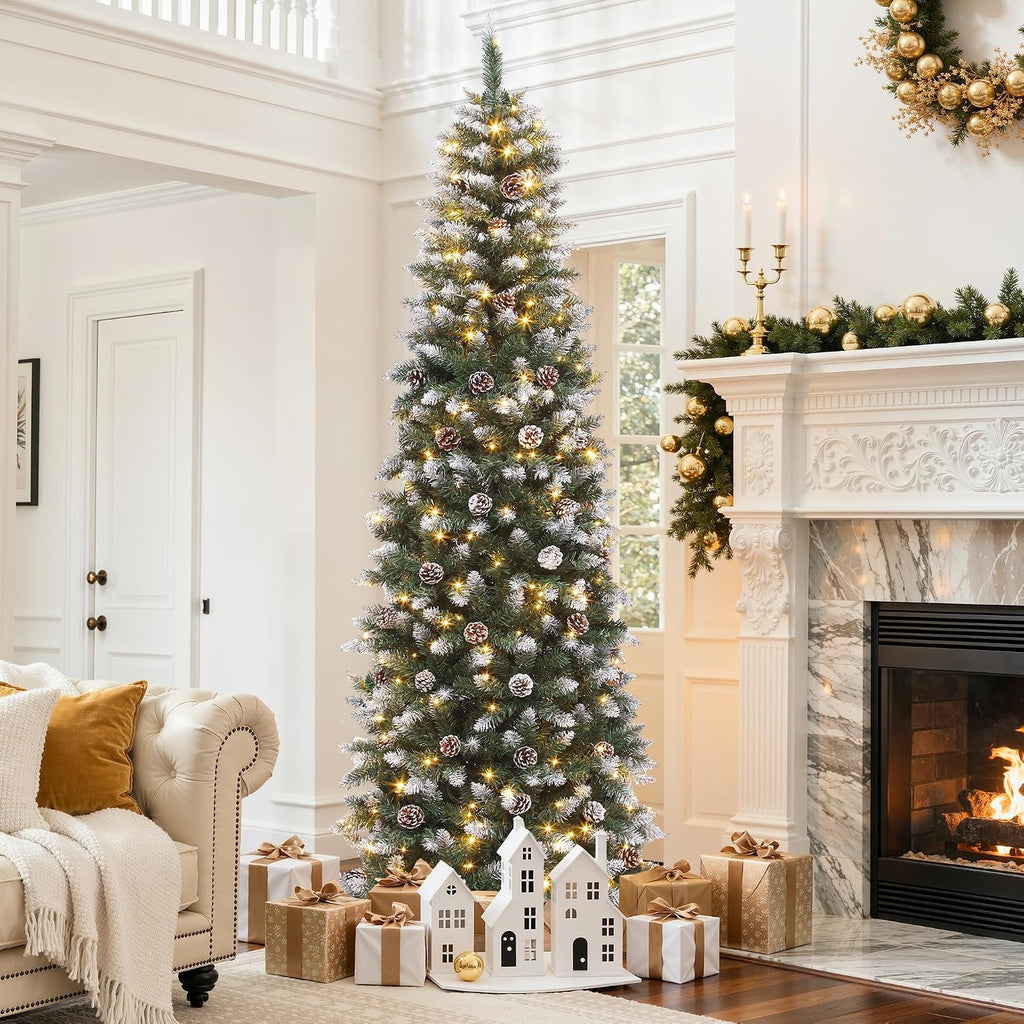 Pre-Lit Pencil Christmas Tree 350 LED Lights Remote Control