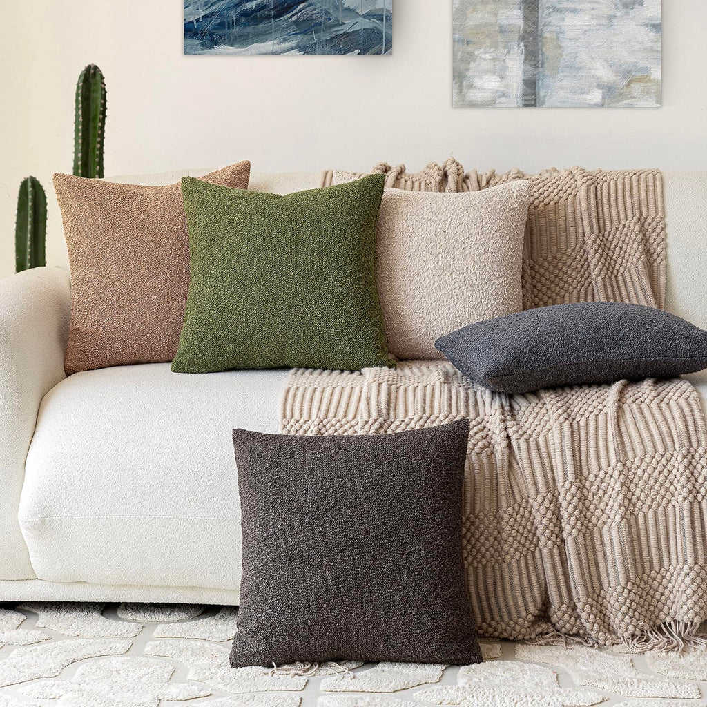 Decorative Textured Boucle Throw Pillow Covers 16x16 Inch, Green