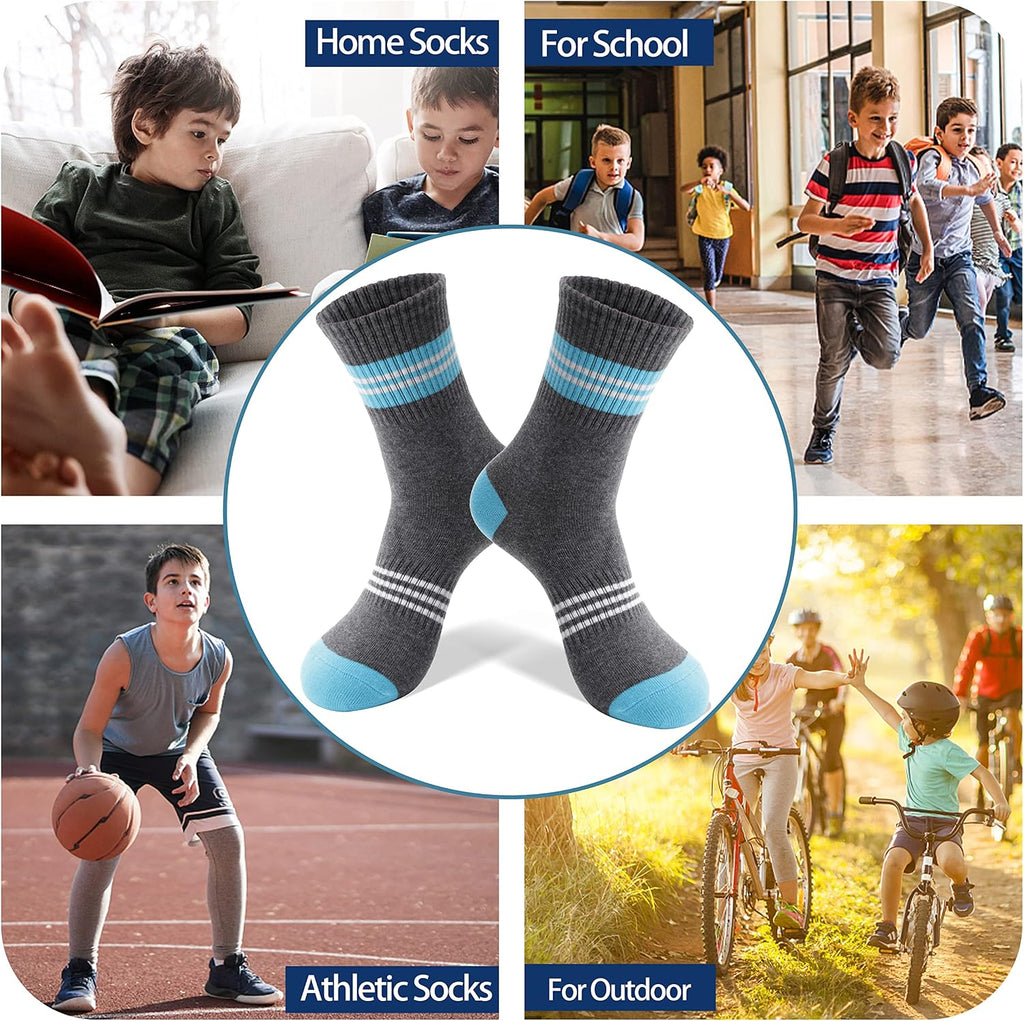 6 Pairs Kids Boys Girls Socks Athletic Basketball Youth Sport Crew Cotton Breathable Soft Socks