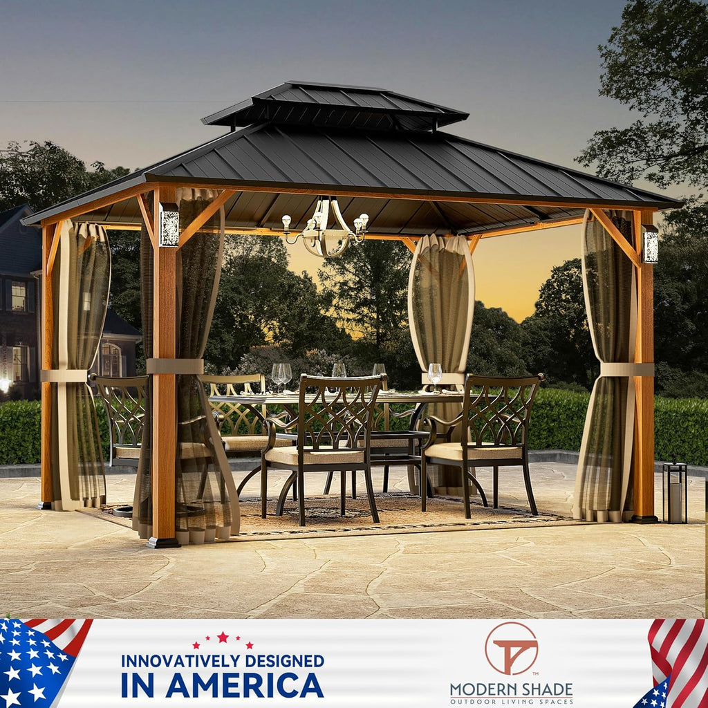 Modern Shade The Horizon Hard Top Gazebo 10' x 12' with 4 LED Lights