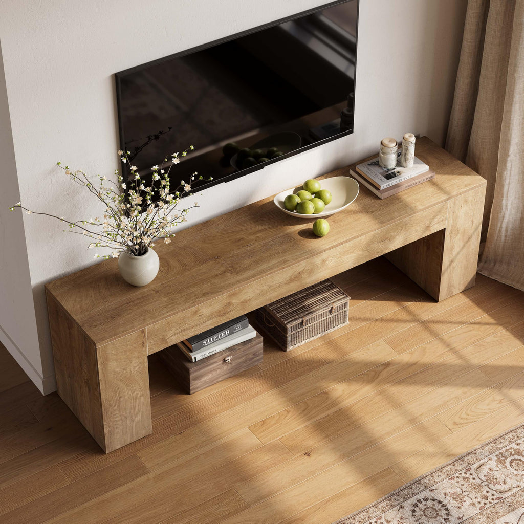 70.8" TV Stand, Wooden Entertainment Center, Low TV Console Table for TVs Up to 80", Modern Chic Entertainment Center