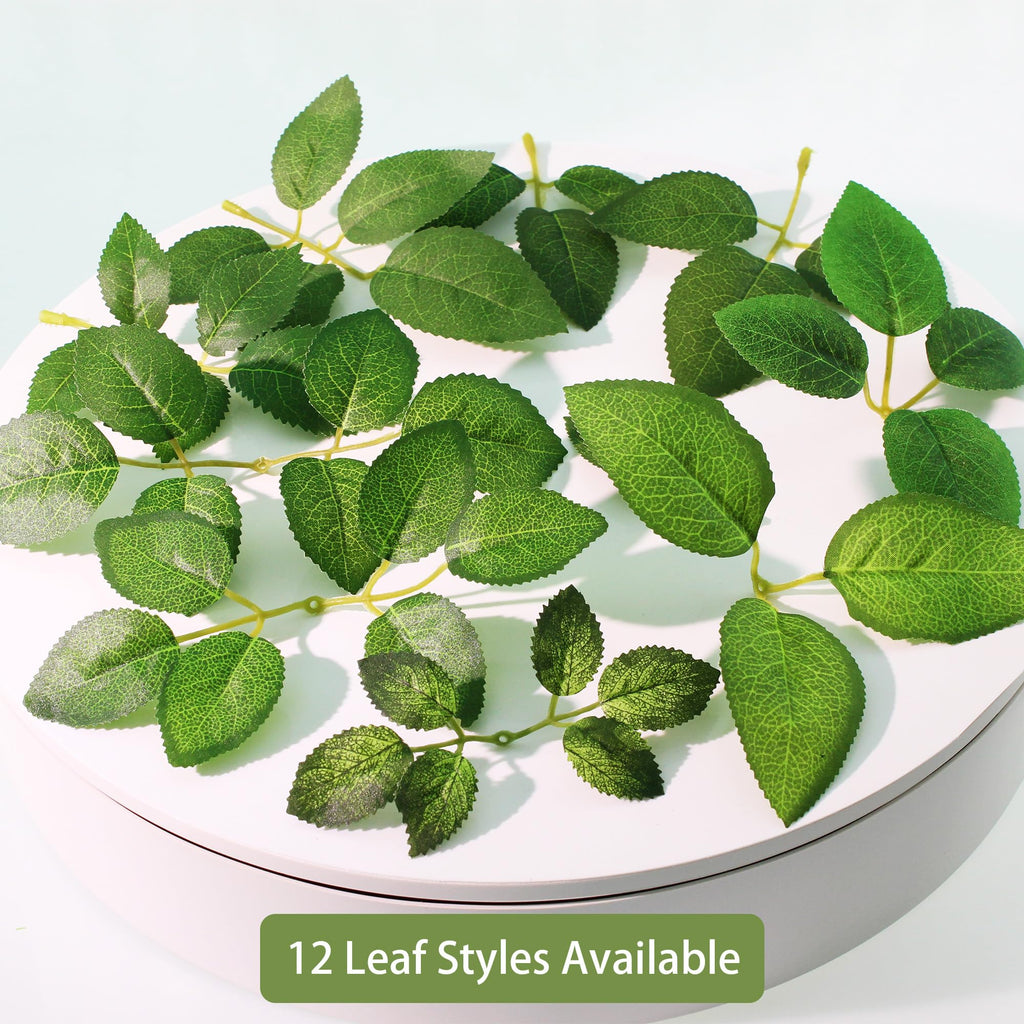 100 Pcs Artificial Rose Leaves Bulk (1 Stem 3 Large-Leaf Green)