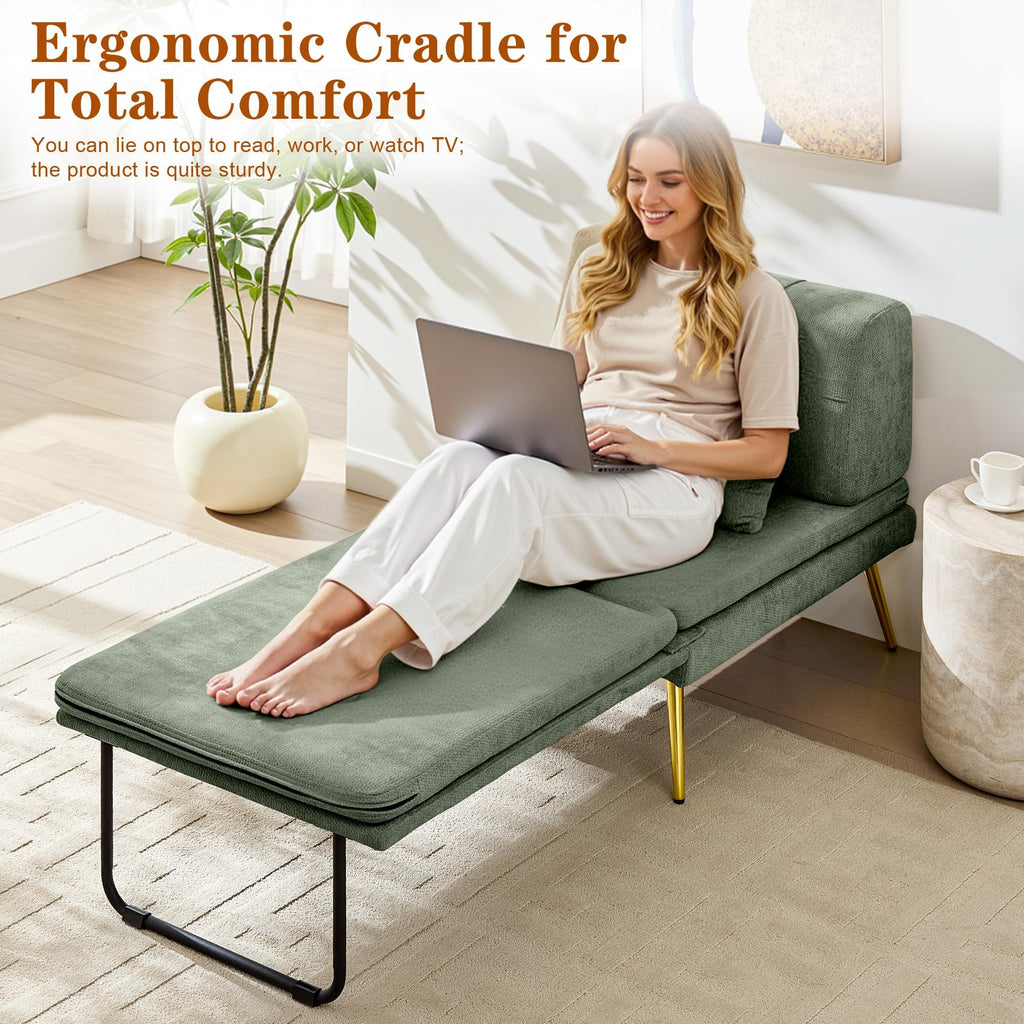 Futon Chair, 3-in-1 Chair Sleeper Bed for Adults with Back Support