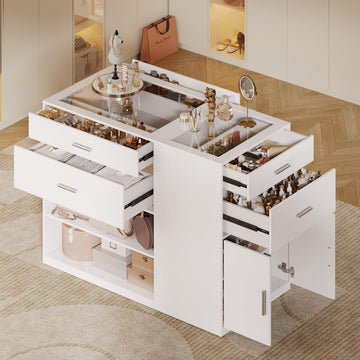 Bedroom Closet Island with 6 Drawers, Armoire Wardrobe Island, White