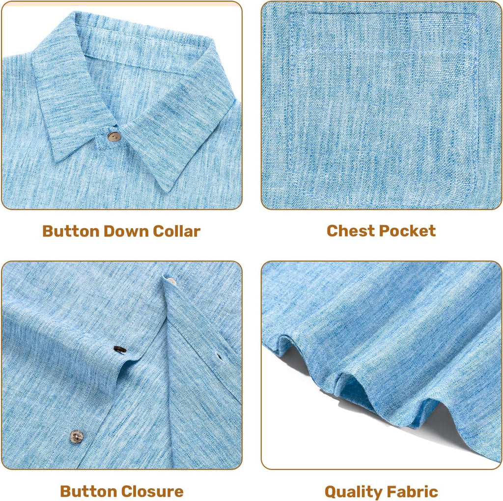 Boy Button Down Chambray Shirts Short Sleeve Linen Shirt