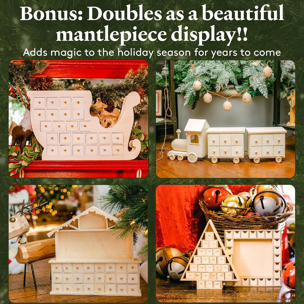 DIY Wooden Advent Calendar House 14 x 12 Inch, Pack of 1 Christmas Advent Calendar With 24 Empty Drawers for Crafts