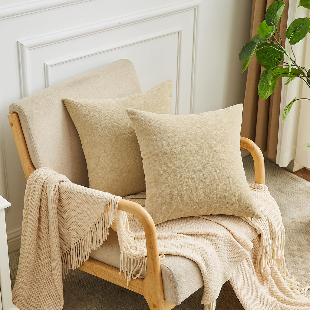 Khaki Chenille Throw Pillow Covers 24x24 Set of 2 for Couch