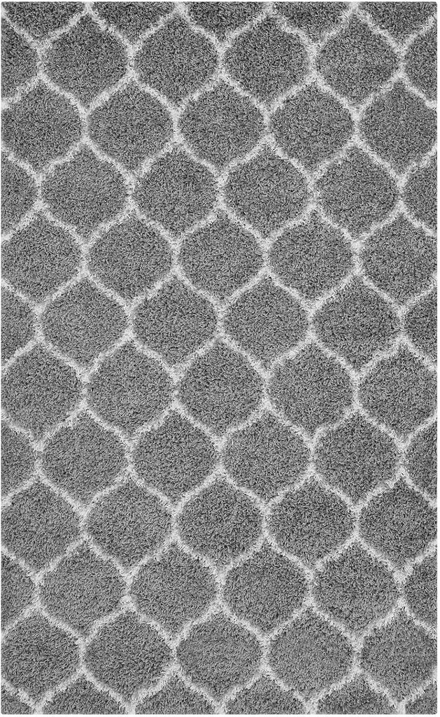 Solvea Moroccan Trellis High Pile Shag 5x8 Area Rug With Lattice Design in Gray and Ivory