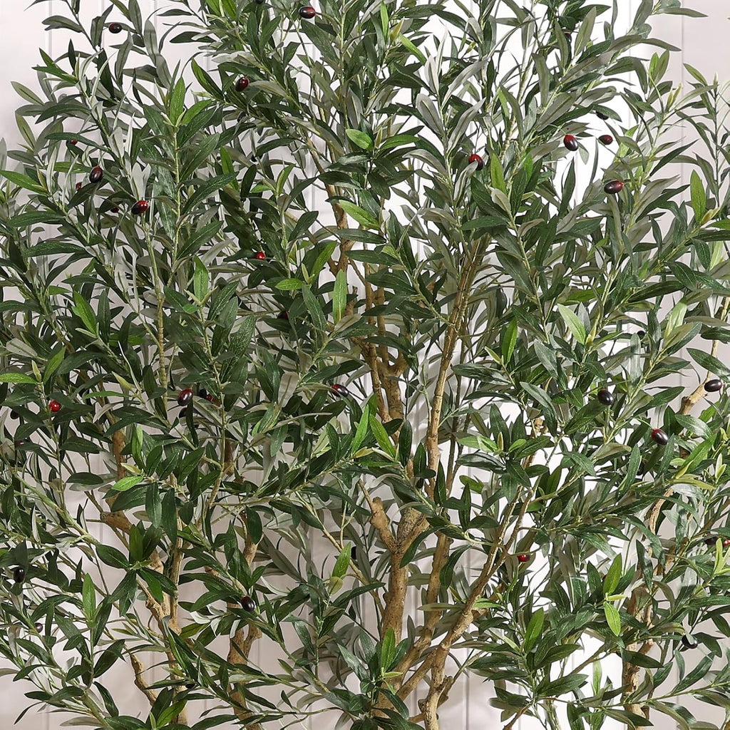 8ft Artificial Olive Tree, Natural Wood Trunk, 18in Planter