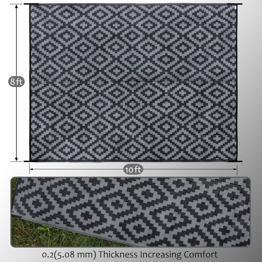 Waterproof Outdoor Rug 8x10 ft, Plastic Reversible Rug, Modern Area Rug, Large Floor Mat for Outdoor