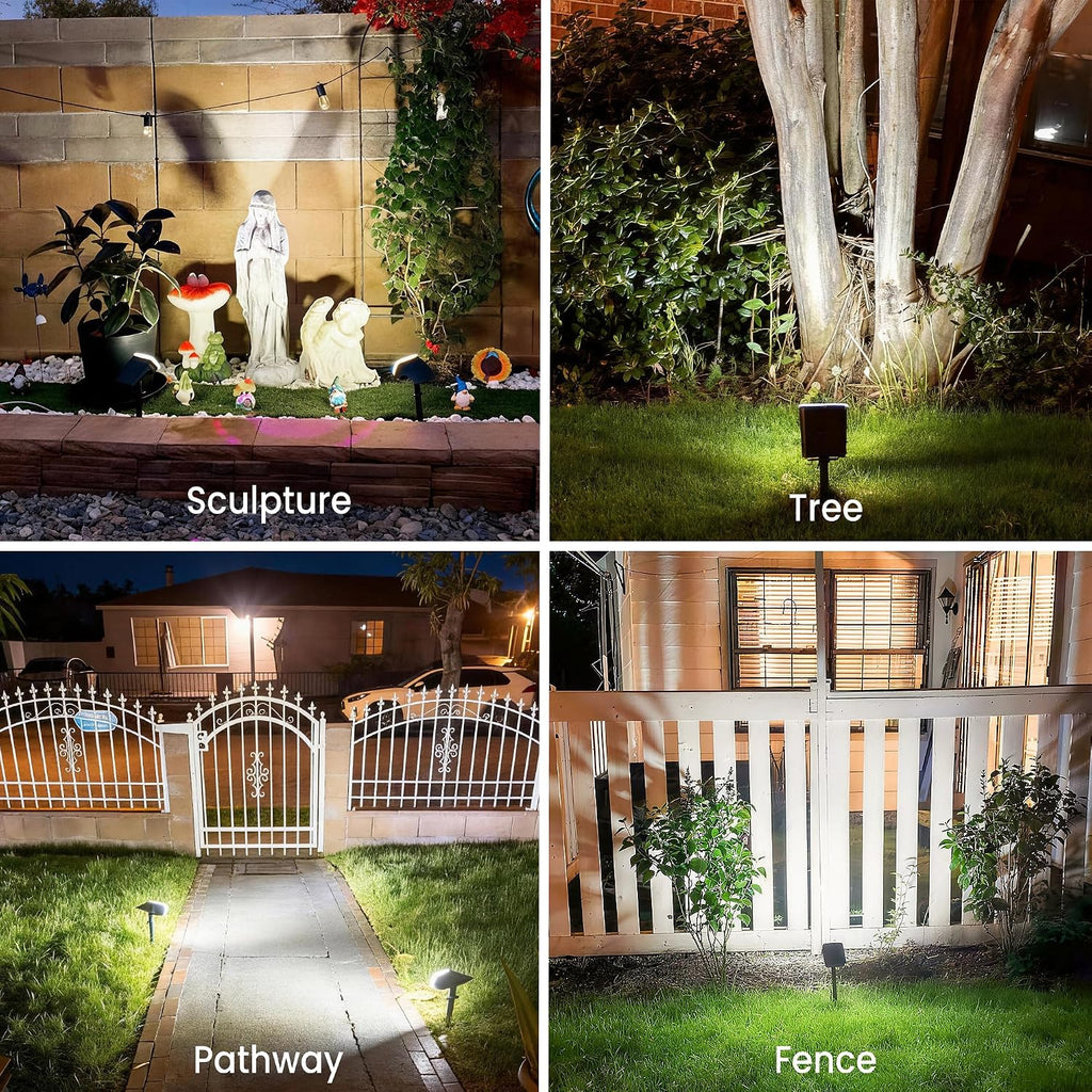 Solar Lights Outdoor Waterproof IP65, Super Bright LED with Lens, 6500K 2 Lighting Modes, Solar Powered Yard Garden
