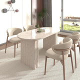 78.74" Extendable Dining Table for 4-8 People,Oval Travertine Inspired Kitchen Table with Wooden Strip Base for