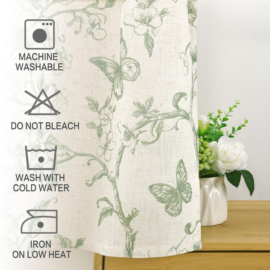 Linen Kitchen Valance, Floral Print Curtain for Small Window, Light Filtering Drapes for Farmhouse Window Decor, Rod