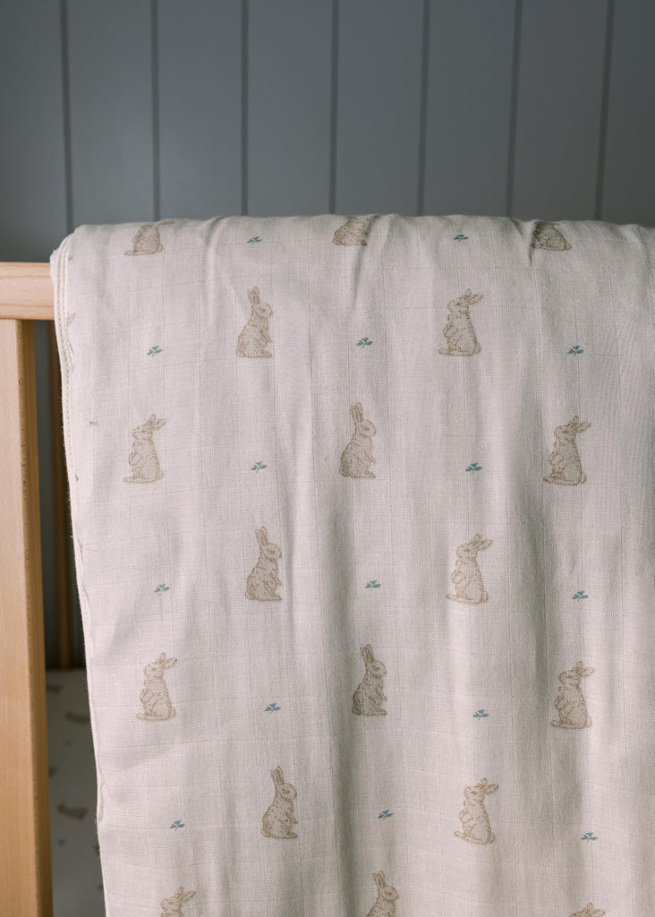 Bunny Crib Bedding Set, 5-Layer Organic Cotton Muslin Crib Quilt & Sham, Bunny Rabbit Nursery, Toddler Comforter