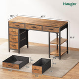 Computer Desk with 6 Drawers, Office Desk with Shelves, Reversible Gaming Desk, Corner Desk with Storage, Work, Study