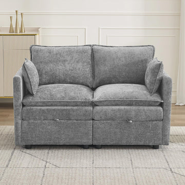 55" Cloud Modular Loveseat Sofa with Storage, Modern Upholstered Sofa Couch Small Love Seat, 2 Seater Chenille Comfy