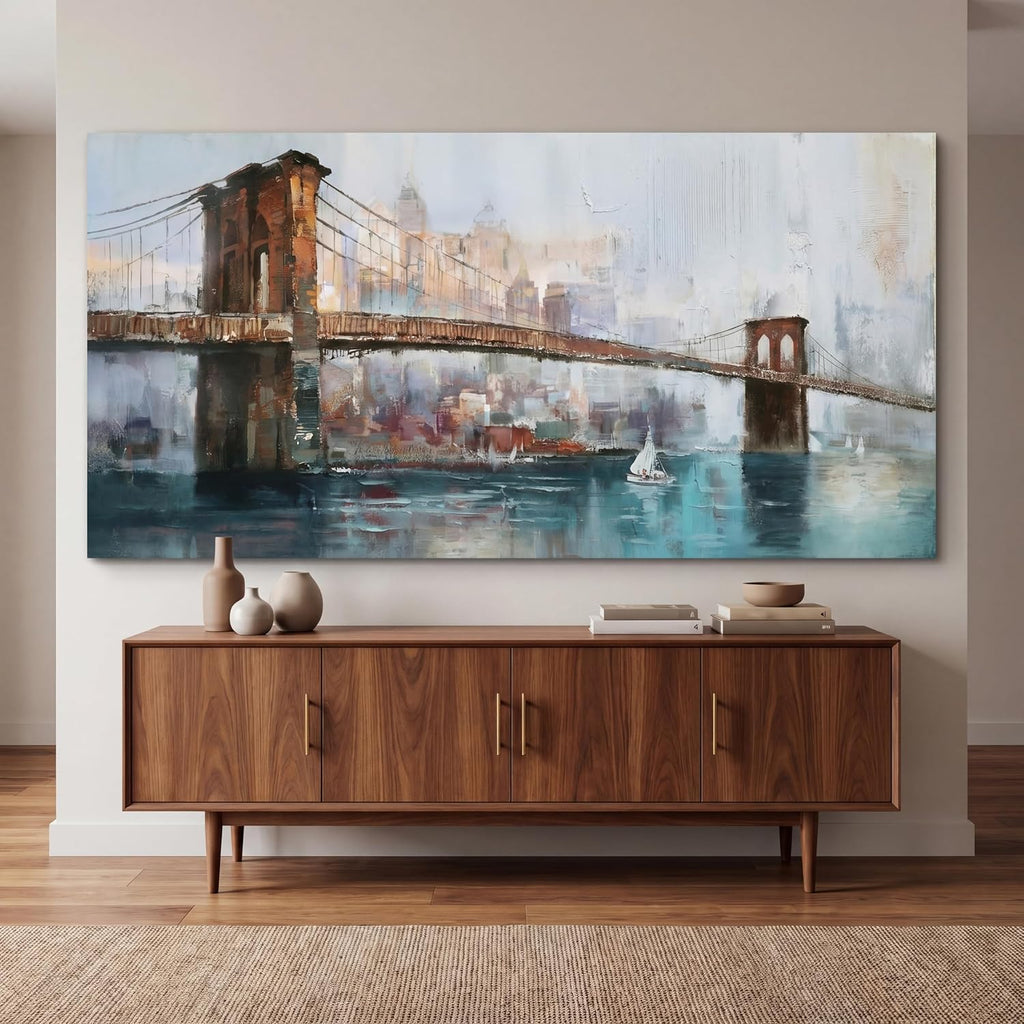 New York Brooklyn Bridge Canvas Wall Art | HD Print, Waterproof, non-fading, Cityscape Skyline Picture
