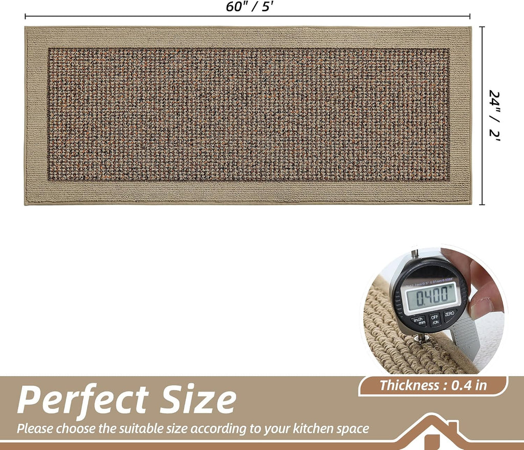 Kitchen Runner Rug 24"x60", Non Slip Kitchen Mat Washable, Taupe | Kitchen Mats for Floor, Extra Absorbent and Stain