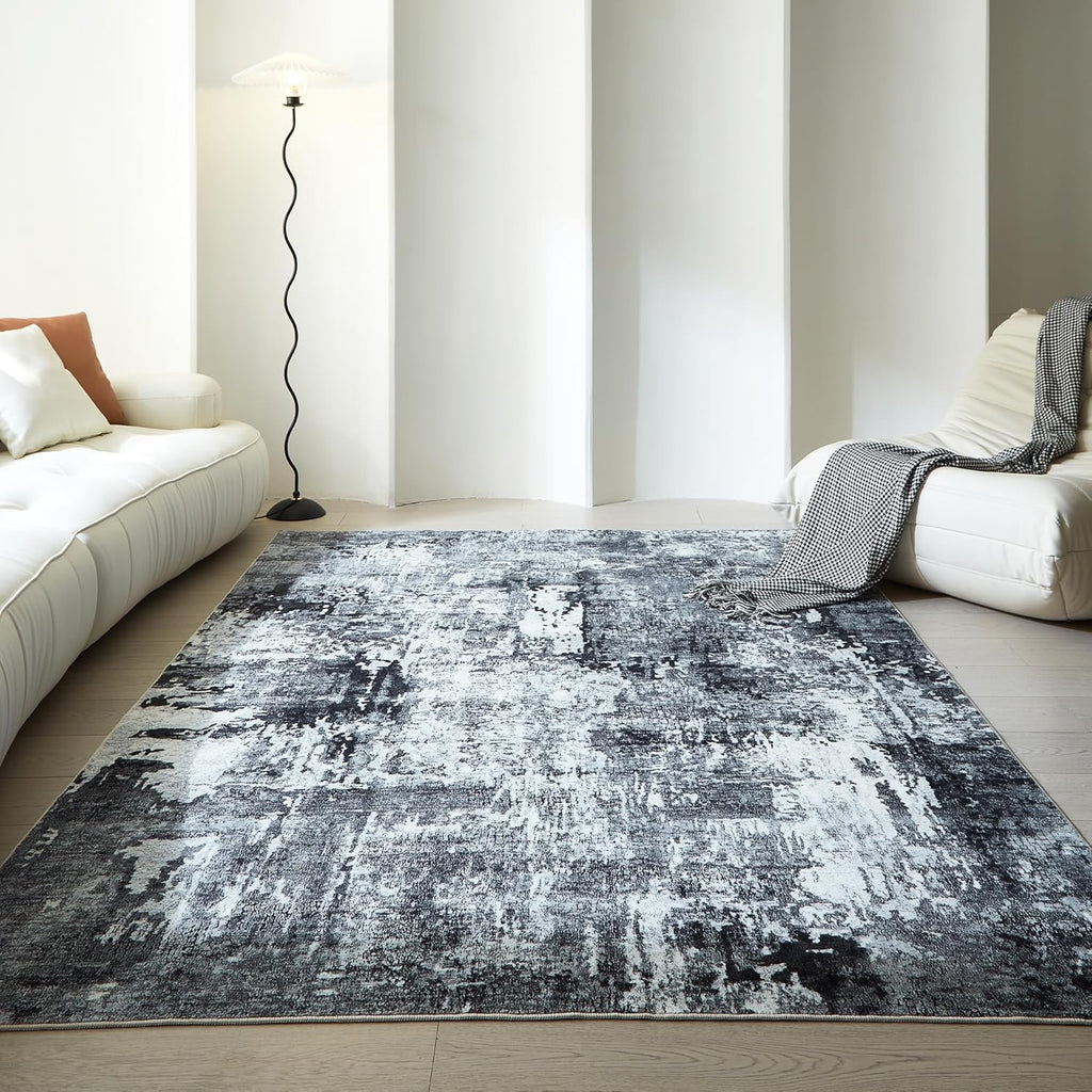 Area Rug 5x7 Washable Rug Boho Soft Abstract Pattern Non-Slip Faux Wool Vintage for Living Room, Bedroom, Farmhouse