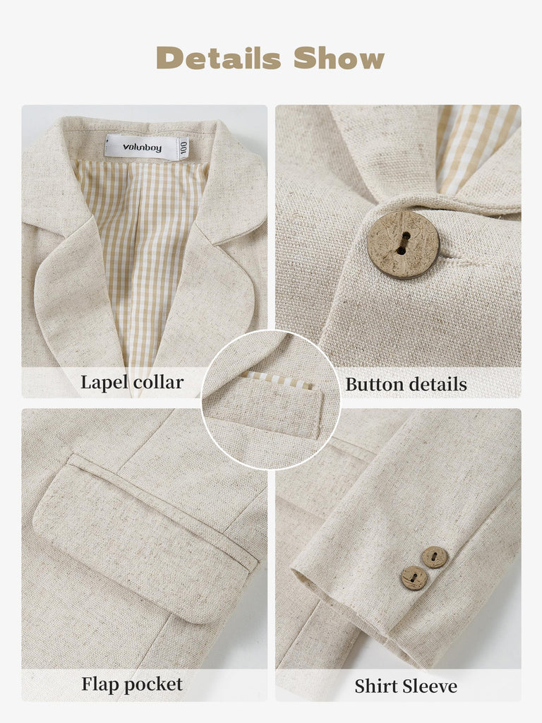 Toddler Suit Baby Boy 3 Piece Linen Tuxedo, BeigeWhite