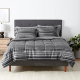 Full/Queen Comforter Set with Sheets, 7-Piece Gray Calvin Stripe Bedding, Lightweight Microfiber Bed-in-a-Bag, Striped