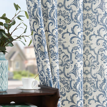 Blue Linen Curtains Light Flitering Grommet 96 Inch 2 Panels