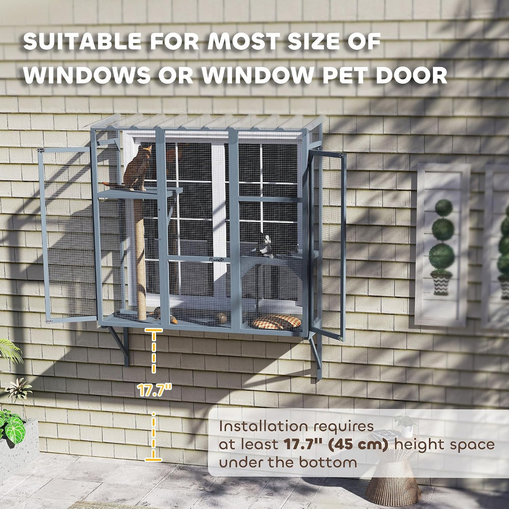 Outdoor Catio for 2-3 Large Indoor Cats 2 Jumping Platforms Gray